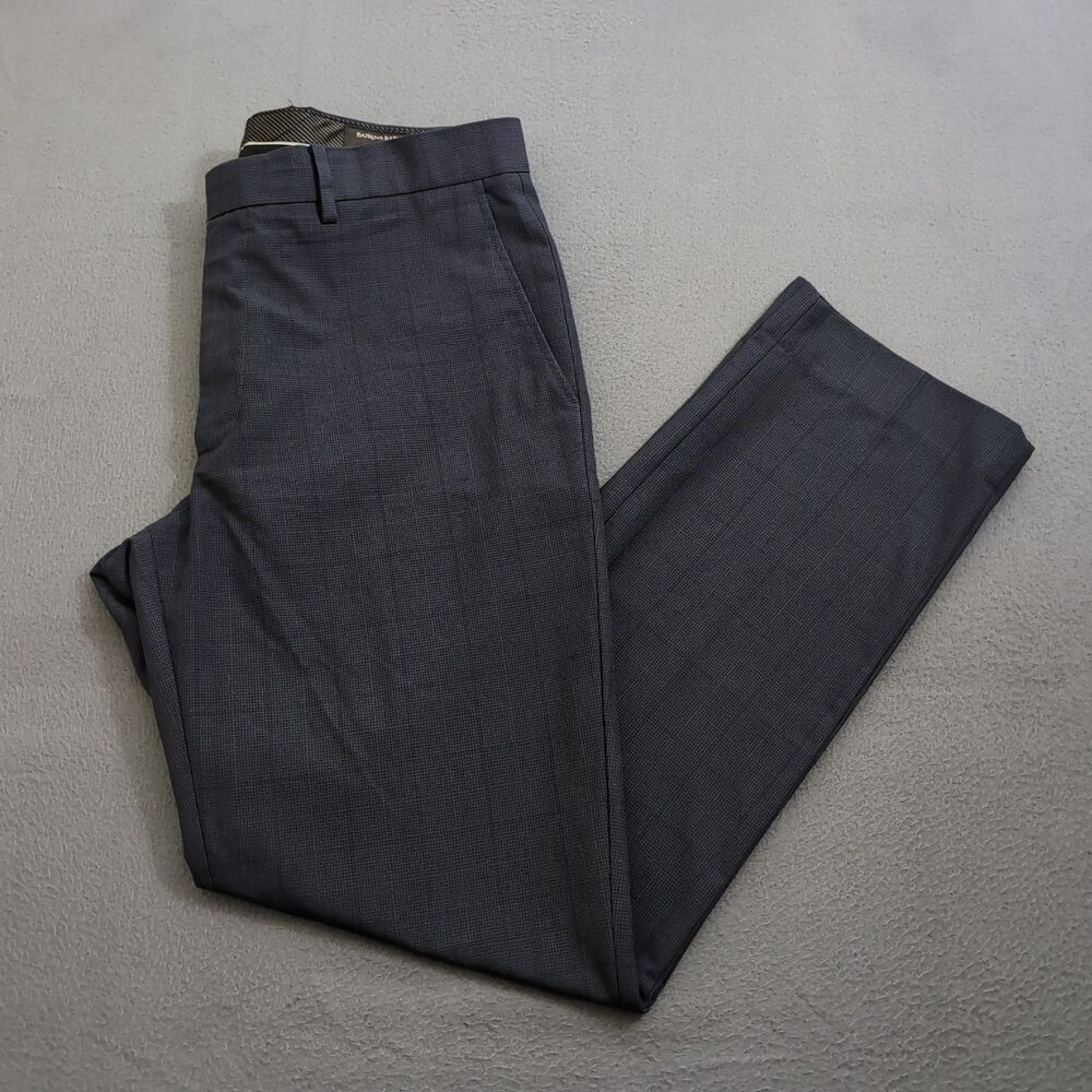 Banana Republic Men 32X32 (33X31) Navy Plaid Slim Fit Dress Pants